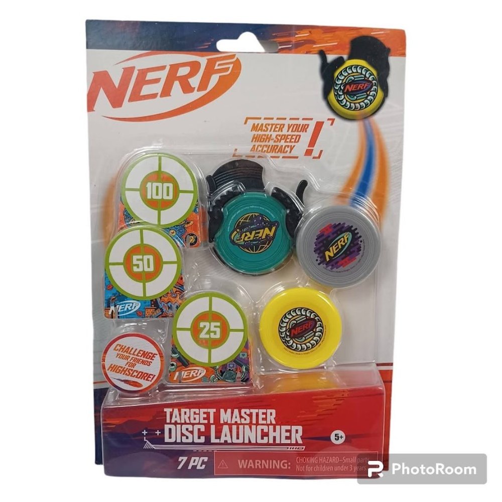 NERF Target Master Disc Launcher -7 Piece Set -Hasbro -Ages 5 & Up NEW